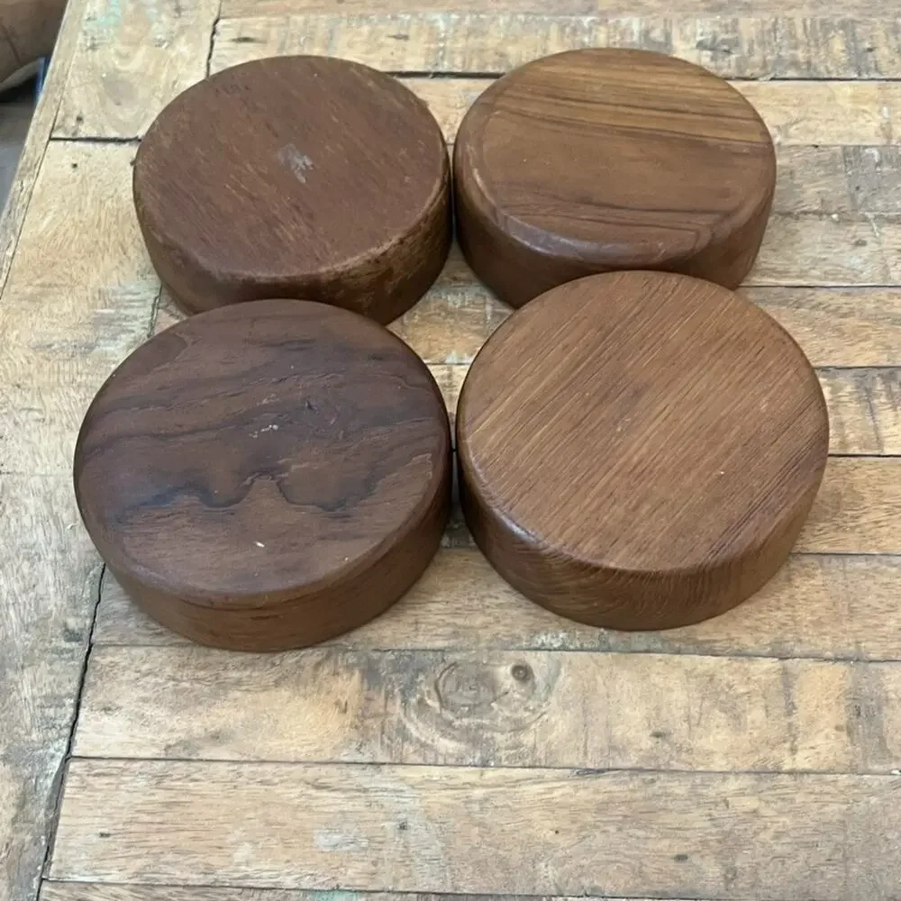 Vintage MCM Teak Wood Snack Bowl Set of 4 5.5
